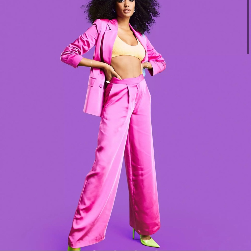 Pink Satin wide-leg pants (Plus size/14)